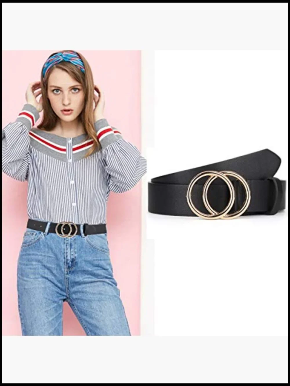 Faux Leather Belts with Double O-Ring Buckle for Jeans